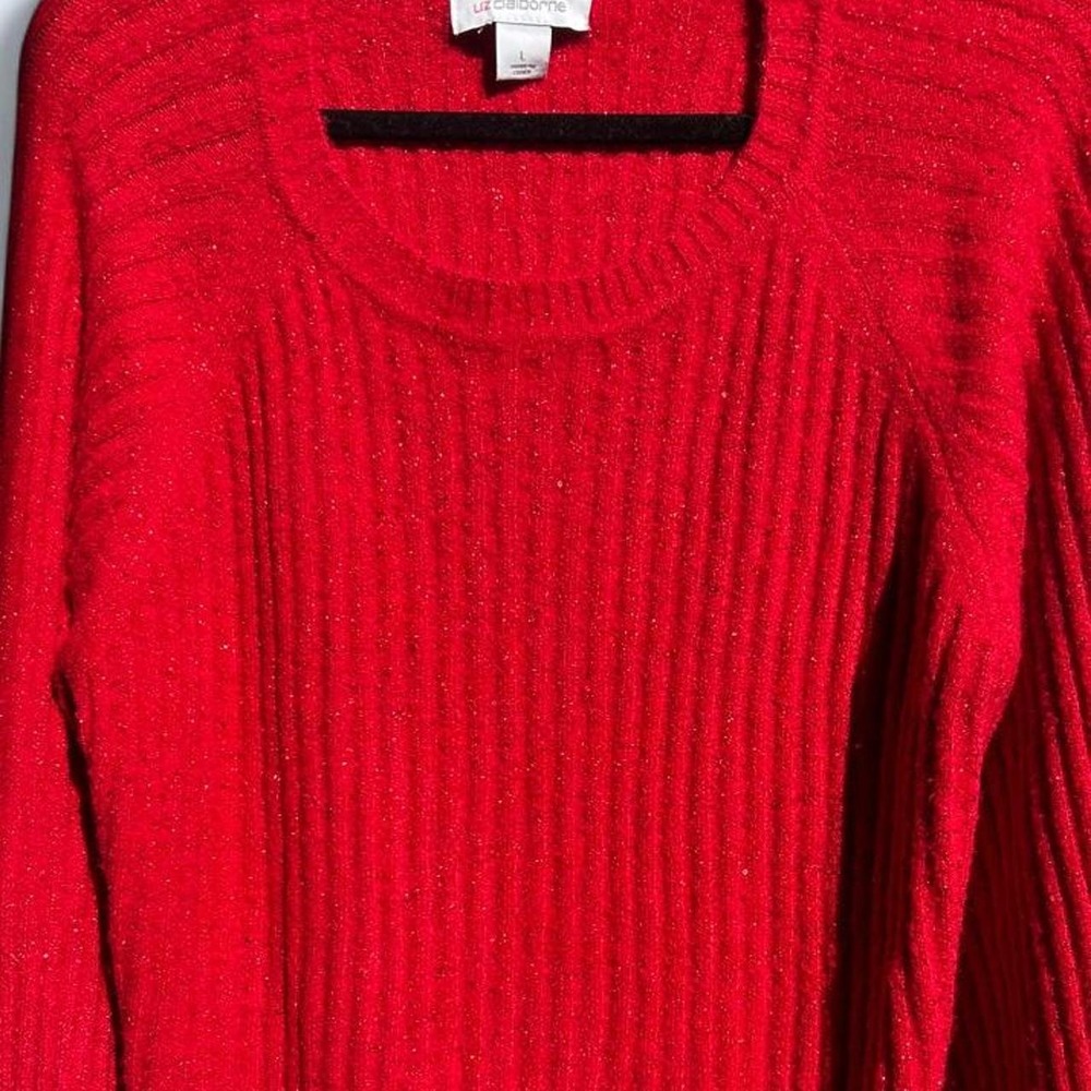 Sparkly Cherry Red Ribbed Sweater ❤️ Liz Claiborne